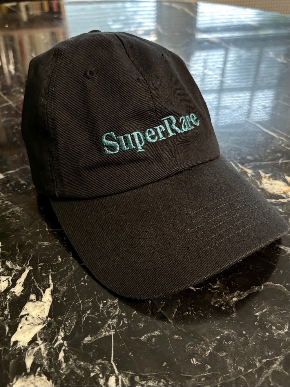 SuperRare Black Baseball Dad Hat NFT.NYC with Blue Embroidery
